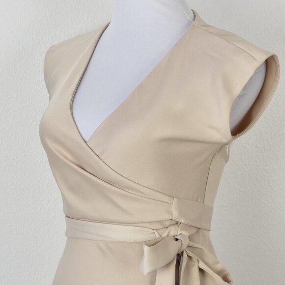 BHLDN Louisa Satin Charmeuse Champagne Cream Midi Dress - 0 - Picture 3 of 11